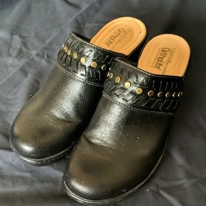 Black Leather Clogs